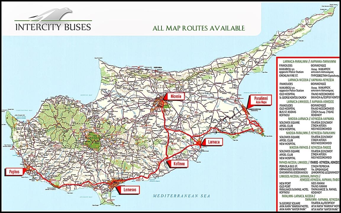 Kipr xəritəsi, avtobus marşrutlarının